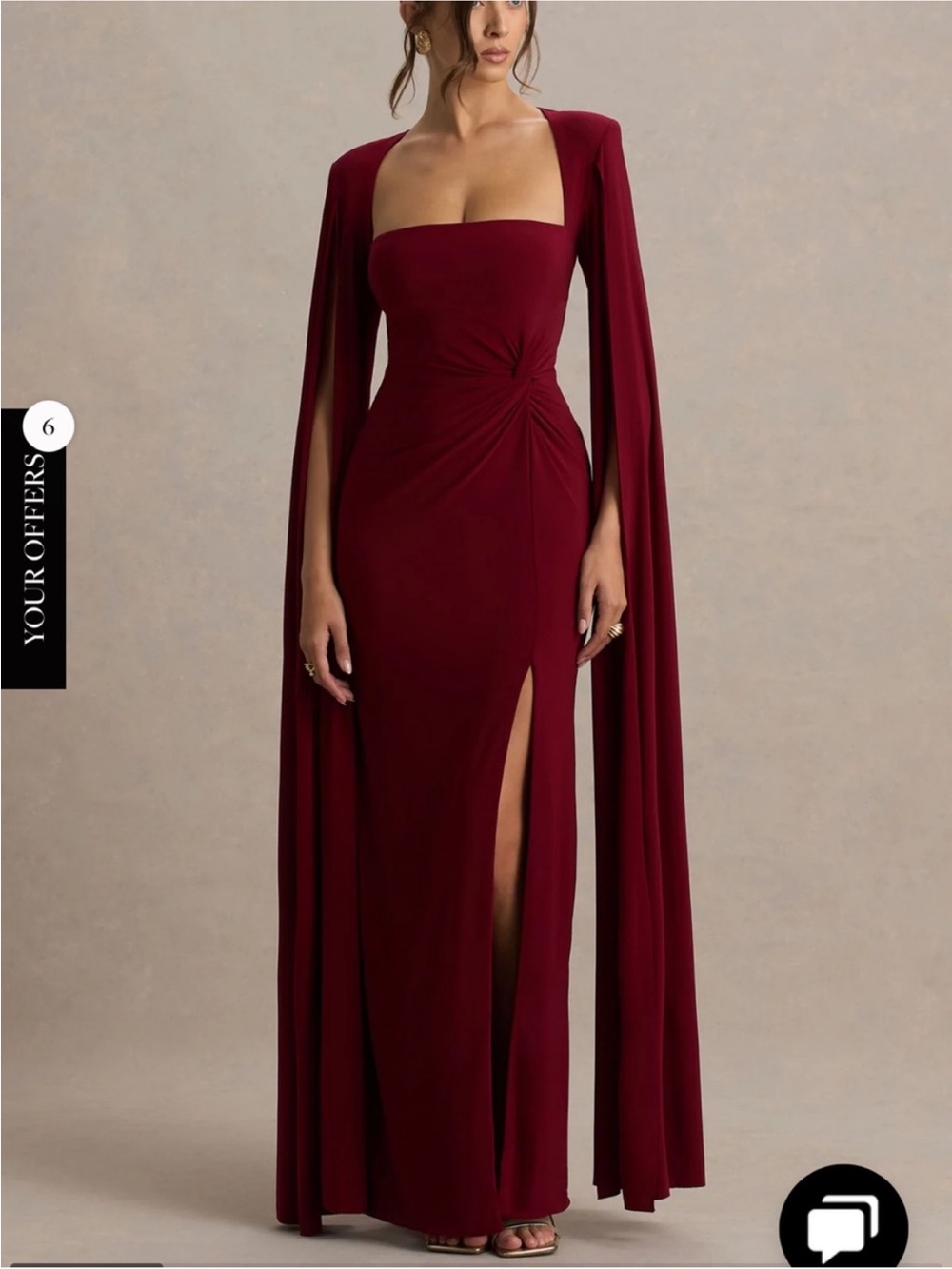 Club London CLARETTA Berry Square Neck Twisted Maxi Dress With Cape Sleeves 10